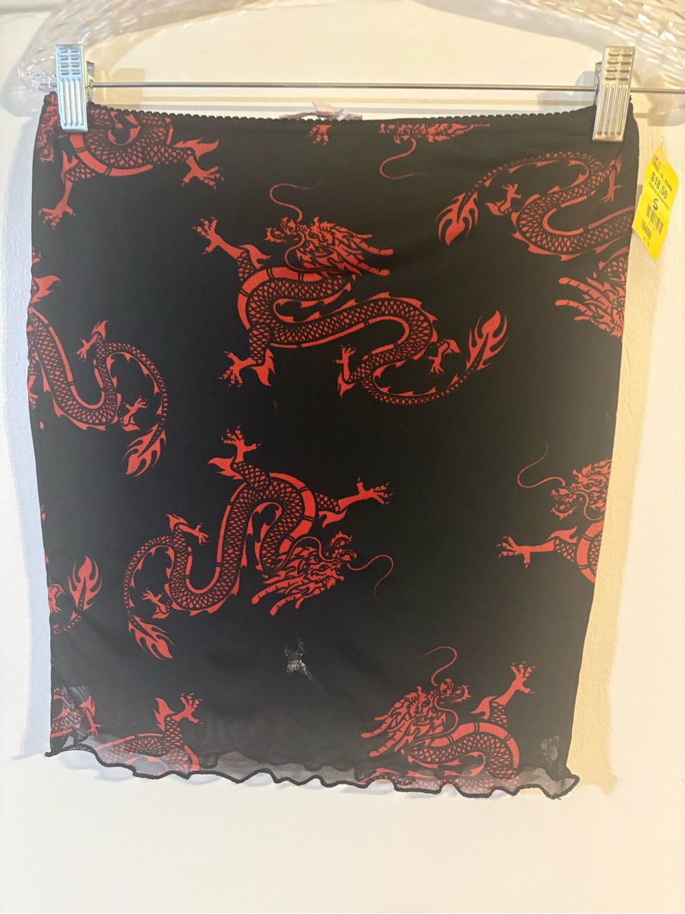 Bear Dance Black Miniskirt with Red Dragon Print. Size small.